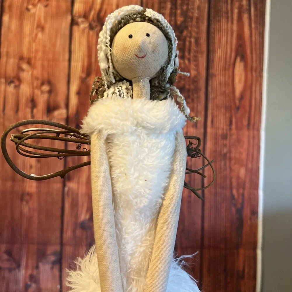 2 Silver Tree Holiday‎ FABRIC ANGELS WITH WREATH  Natural Bamboo Hand Made